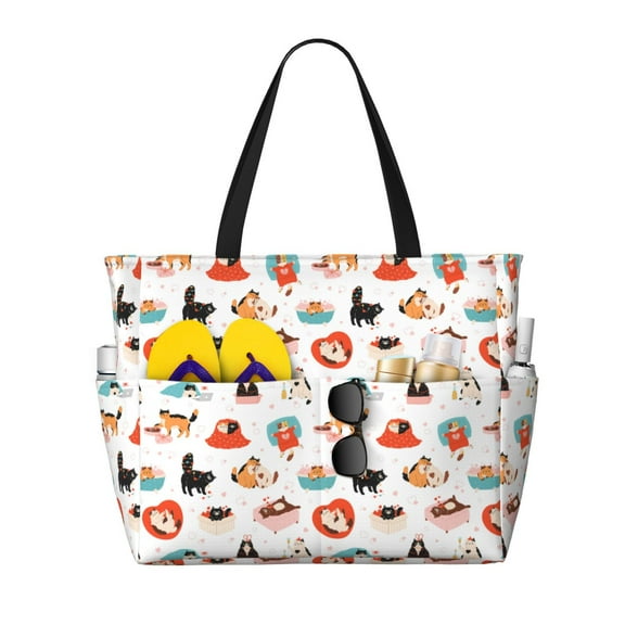 Yiaed funny cats celebrating Valentine's Day Print Large Capacity Beach Travel Bag - Waterproof Zipper Vacation Tote for Sandproof Storage, and Camping