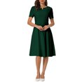 thumbnail image 1 of Vestido de oficina para mujeres INSPIRE CHIC, con cuello partido, manga corta, vestido A-line, verde, 2XL, 1 of 1