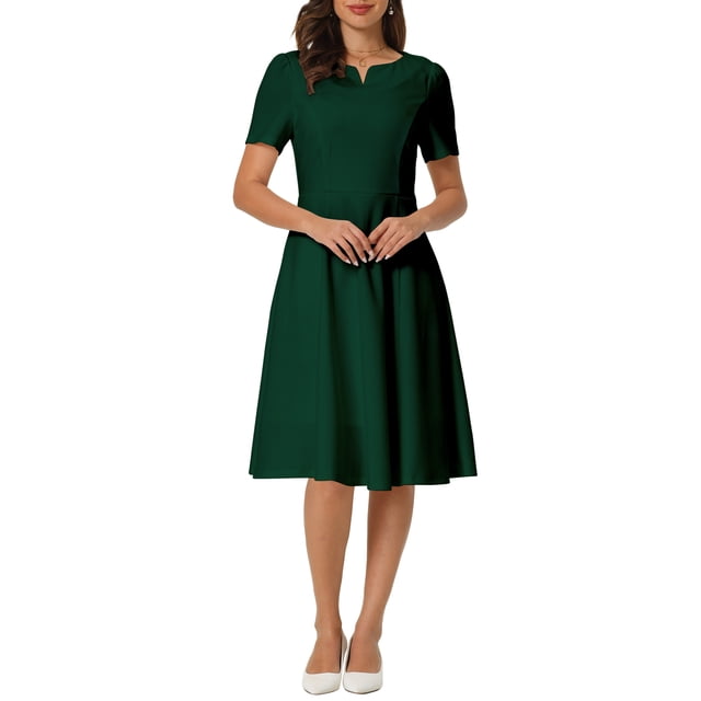 Vestido de oficina para mujeres INSPIRE CHIC, con cuello partido, manga corta, vestido A-line, verde, 2XL