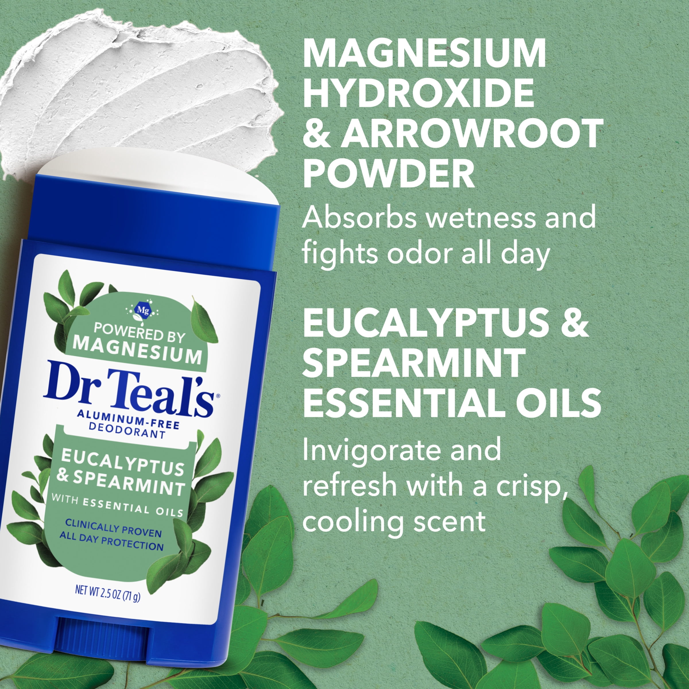 Dr Teal's Aluminum Free Deodorant, Eucalyptus with Essential Oils, 2.5 oz