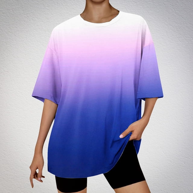 Fiudx Ofertas Del Día Camiseta de Manga Corta con Cuello Redondo y Hombros Caídos para Mujer