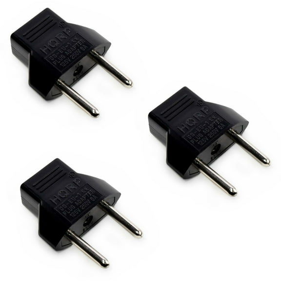 HQRP 3-Pack International USA to EUR Europe Travel Plug Adapter