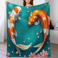 thumbnail image 4 of NIANHE Koi fish flowers blanket, printed design, winter sofa dormitory home decoration, must-have travel product. Size is 50x60 inches., 4 of 9