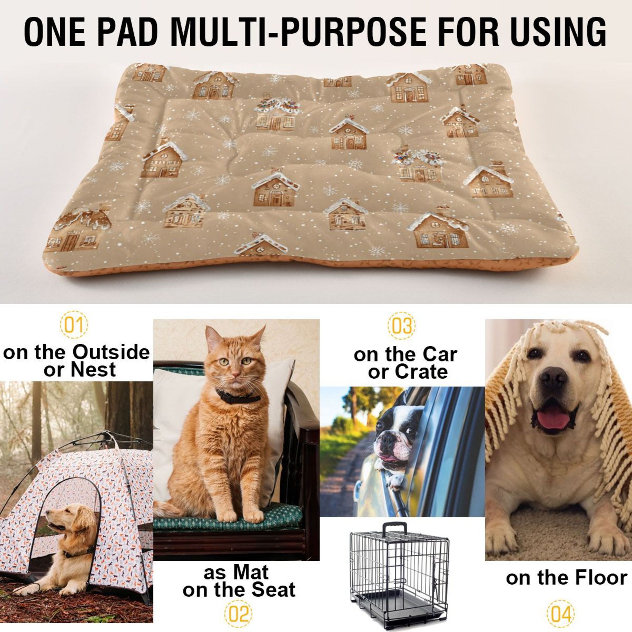 Cozy Mat Pet Bed Indoor Outdoor Warm Soft For Cat Dog Puppy(S/M) Creamy Sandy Beige Background