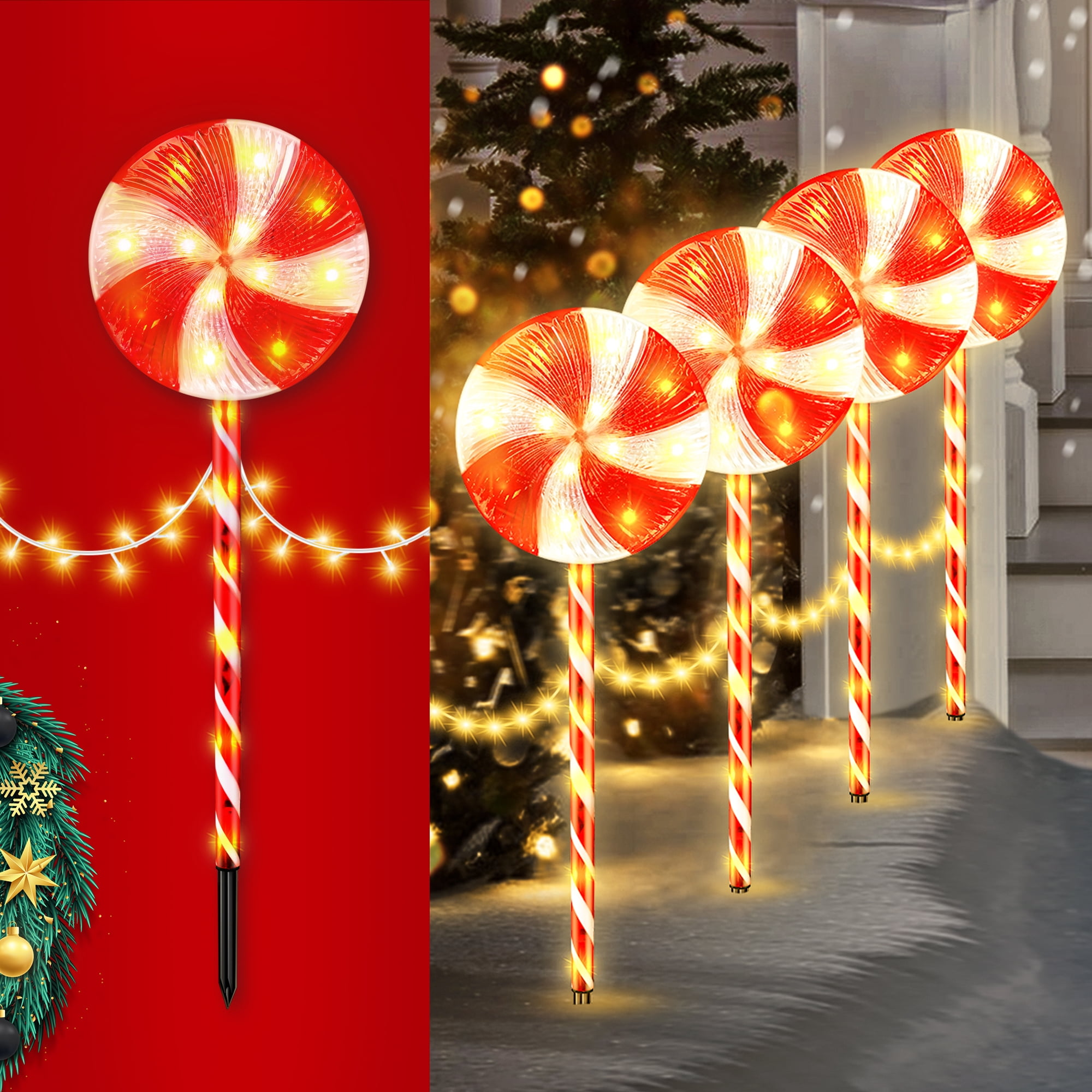 8PK 28inch 230LED 8 Modes Christmas Lollipop Pathway Light Outdoor