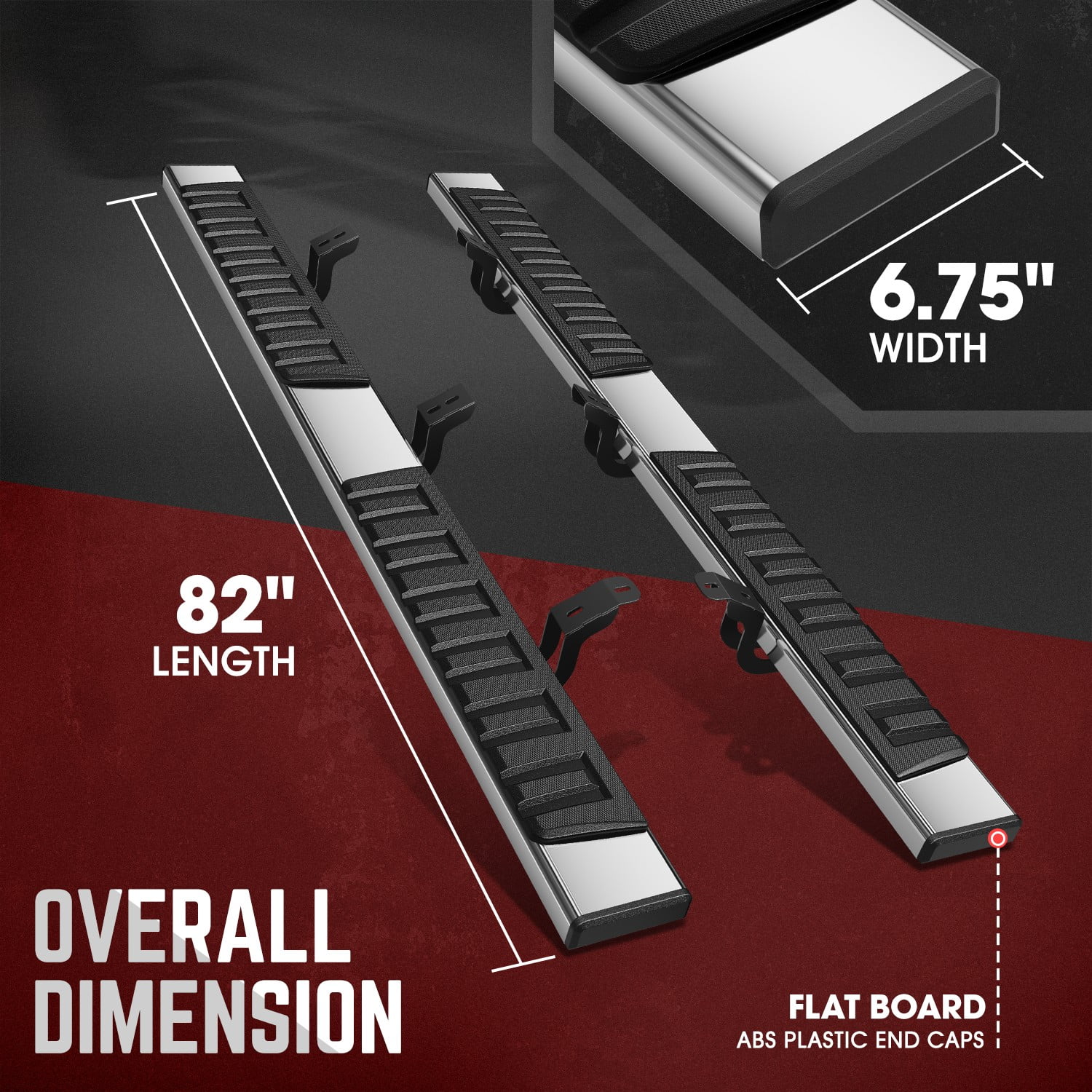 DNA Motoring 6.75 Inch Flat Running Boards Compatible with Toyota Tundra Crew Max 2007-2021, Stainless Steel Side Steps Nerf Rails Bars