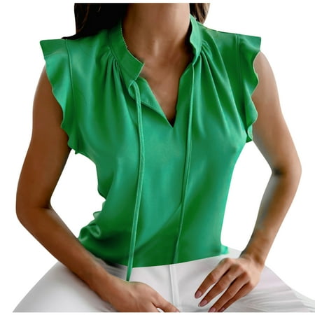 

Womens Tops Corset Tops for Women Women Leisure T-shirt Plain Ruffles Short Sleeve V-Neck Pullover Lanyard Blouse Tops White Long Sleeve Shirts for Women Valentine Shirts for Women Green S
