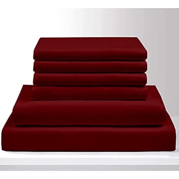 King Size Sheet Set - 6 Piece Set - Extra - Deep Pockets - 100% Egyptian Cotton Burgundy Solid Bed Sheets - King Sheets - 6 PC