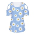 thumbnail image 5 of HAPIMO Sales Shirts for Women Classic-Fit Womens Summer Fashion Tops Round Neck Cozy Blouse Casual Cold Shoulder Short Sleeve Shirt Daisy Graphic Print Tee Shirt Blue S, 5 of 6