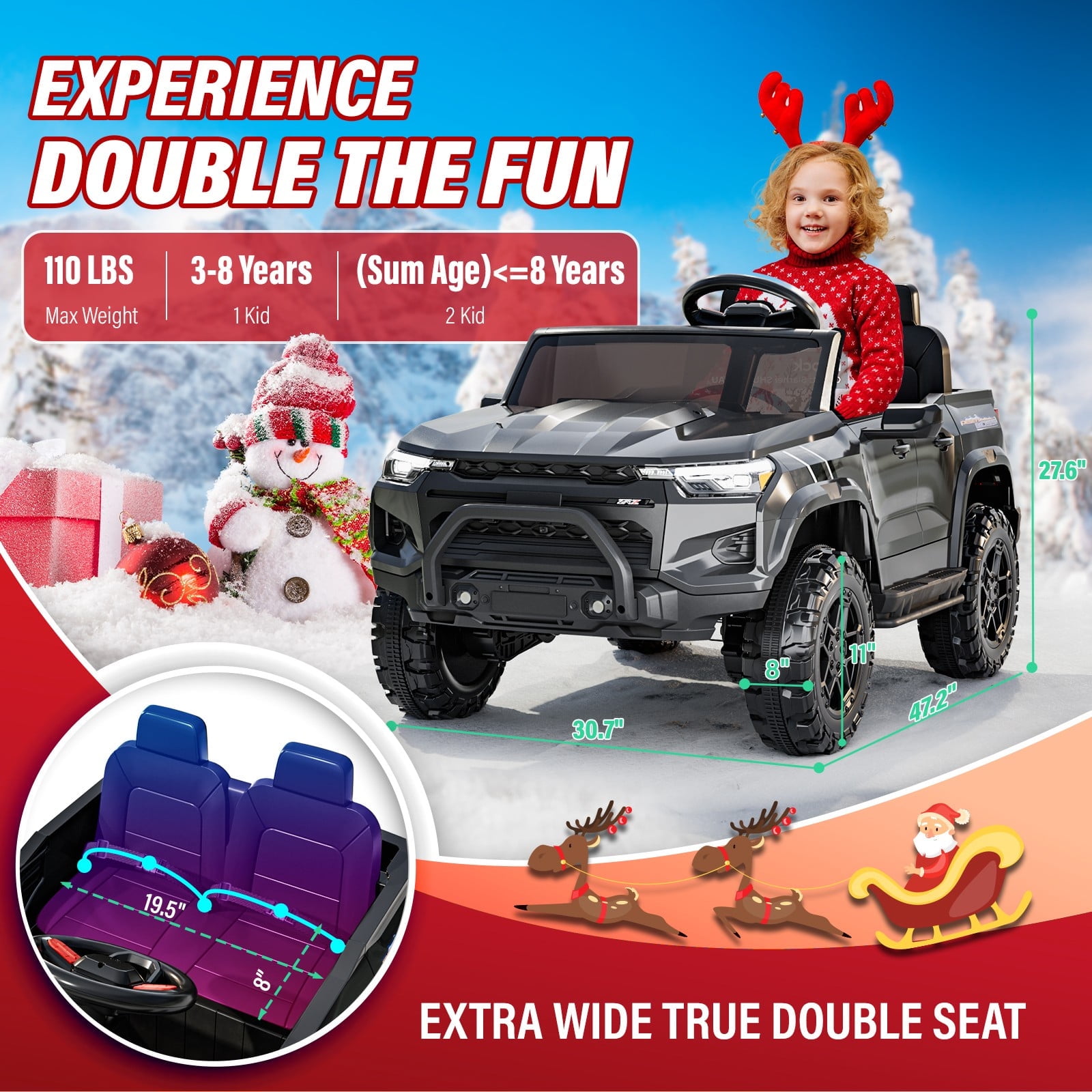 Funcid 24V Ride on Toys 4WD Ride on Cars with Remote Control, 2 XL Seater Electric Car for Kids, Pow(图2) Funcid 24V Ride on Toys 4WD Ride on Cars with Remote Control, 2 XL Seater Electric Car for Kids, Pow(图2)