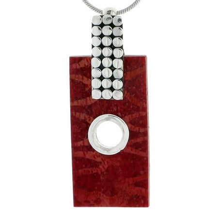 Natural Sponge Coral Necklace - Sterling Silver Natural Coral Rectangular Pendant 1 7/8 inches wide