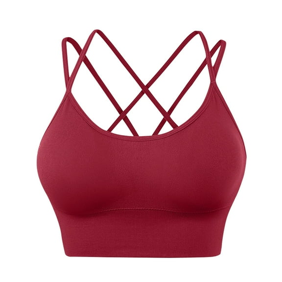 DQRPSEETB Bandeau Bra Womens Cross Back Sport Bras Padded Strappy Criss Cross Cropped Bras for Yoga Workout Fitness Bras Push Up Bras for Women Red S