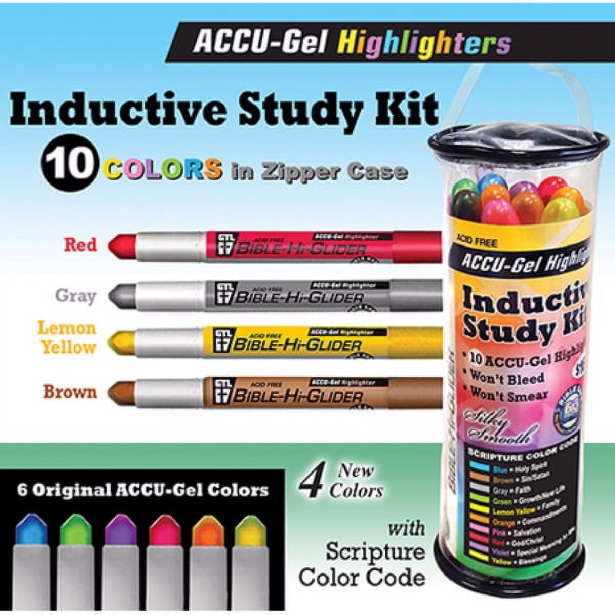 GT Luscombe 71060 Accu-Gel Hi-Glider Inductive Bible Study Kit - 10 Colors with Case