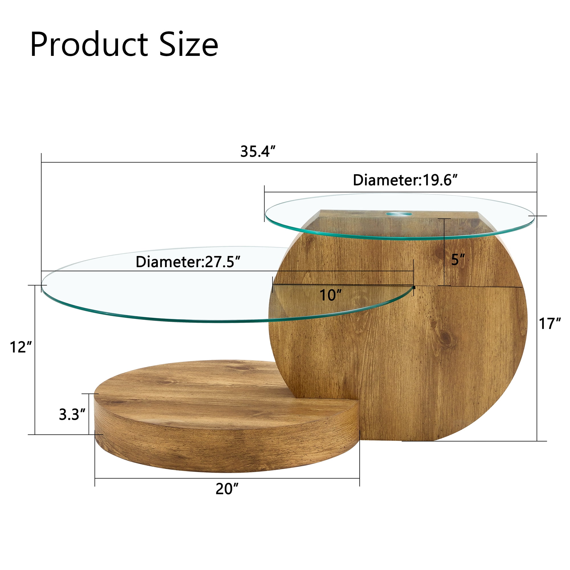 JUFU 35.4" Glass Coffee Table, Modern Round Coffee Table with MDF Base, 2-Tier Tempered Glass Top, Easy to Assemble, Ideal for Living Room, Small Space, Home Office