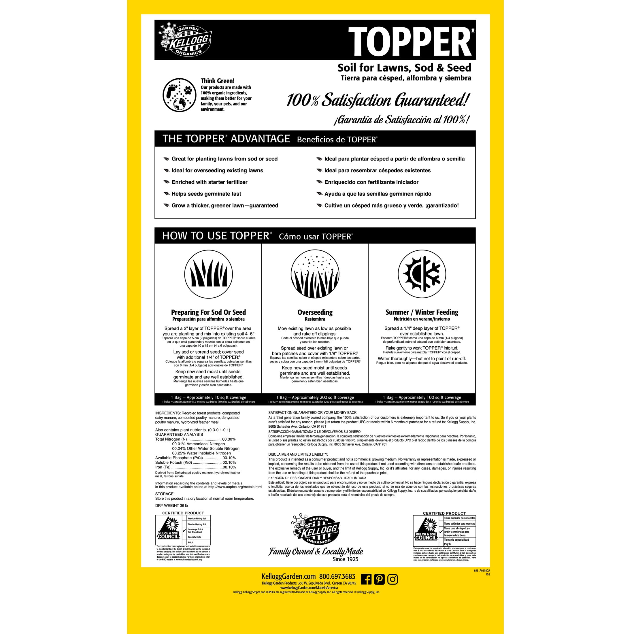 HI Kellogg Garden Organics- 2CF Topper Lawn Soil for Lawns, Sod & Seed
