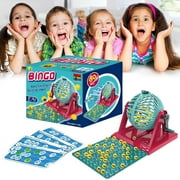 BJBSJSZ Bingo Game Set - Metal Round Cage, 90 Colored Bingo Balls, 38 Bingo Cards, Pretending Lottery Machine Table Games for Large Groups, Parties
