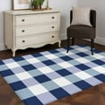 thumbnail image 3 of Navy Blue White Buffalo Check 2.7x5 Area Rugs, Farmhouse Plaid Modern Geometric Non-Skid Rubber Backing Large Rectangle Rugs - Living Room Bedroom Home Office, Indoor Floor Mat Carpets Washable Rug, 3 of 9