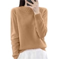 thumbnail image 3 of Oksale Knit Sweaters for Women Trendy High Neck Pullover Shirts Soft Comfy Long Sleeve Fall Tops Khaki XL, 3 of 8