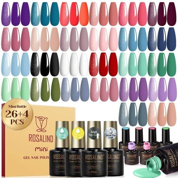 Set de esmaltes de uñas en gel ROSALIND, 30 unidades, con capa base y capa superior