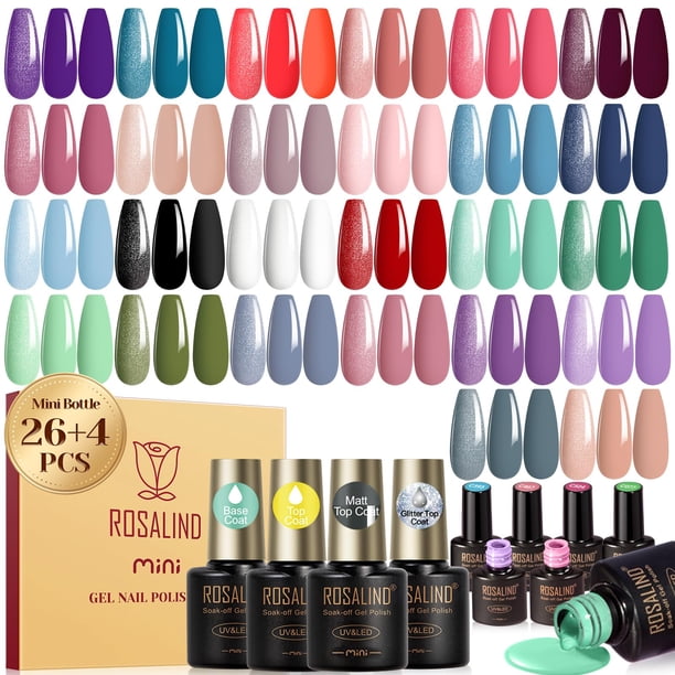 Set de esmaltes de uñas en gel ROSALIND, 30 unidades, con capa base y capa superior