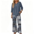 thumbnail image 4 of Women’s Casual Printed Two Piece Set Button Front 3/4 Sleeve Top And Wide Leg Long Pants Outfit Gray L, 4 of 6