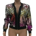 thumbnail image 6 of YTCAMLO Color Block Patchwork Jackets for Women Trendy Sparkly Sequin Slim Fit Blazer Open Front Cardigan Front Zip Bomber Blazer, B S, 6 of 8