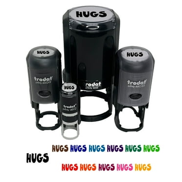 Hugs Fun Text Love Self-Inking Rubber Stamp Ink Stamper - Black Ink - Mini 1/2 Inch