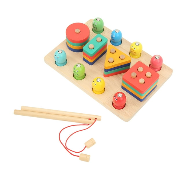 Wooden Magnetic Fishing Game, Educational Kids Wooden Fishing Game Shape Perception Matching Clear Pattern For Kindergarten