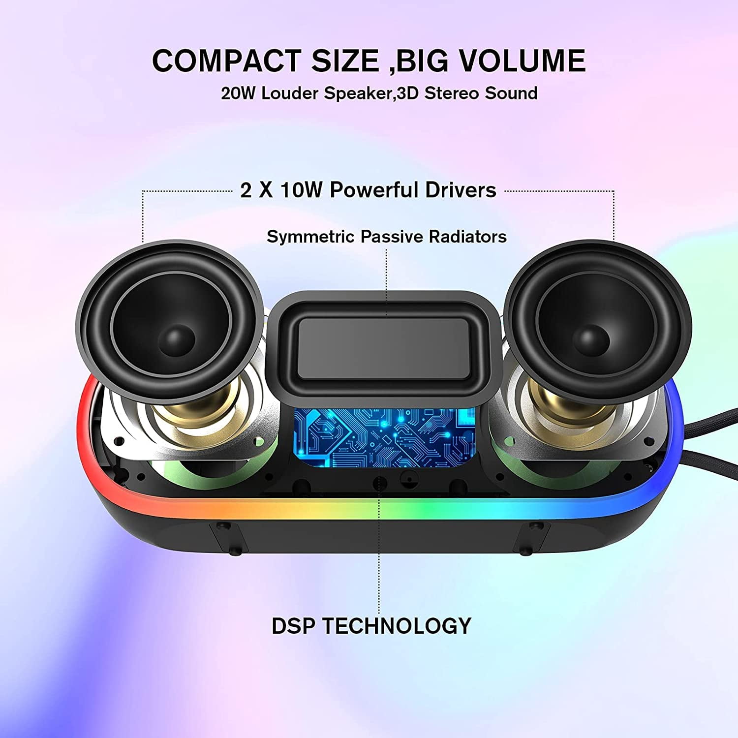 MEGUO Portable Bluetooth Speaker,Wireless Speakers with 20W Loud Stereo Sound & Bass+,IPX7 Waterproof,LED Light,24H Playtime,TWS for Outdoor Travel,Home Party,Pool,Beach,Hiking, Camping