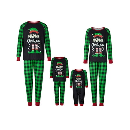

Ma&Baby Parent-Child Matching Christmas Pajamas Letter Print Long Sleeve Tops and Plaid Pants Sleepwear Set