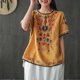 thumbnail image 2 of Vestidos Casuales Para Mujer, Blusas De Mujer De Moda Camiseta bordada de lino para mujer, holgada, holgada, de gran tamaño, versátil, de manga corta y cuello redondo., 2 of 4