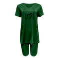 thumbnail image 5 of MKLEKYY Jeans pour Femmes Ensemble Deux Pièces pour Femmes Manches Courtes Col en V Ensemble Shorts Kaki, 5 of 5