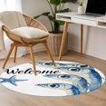 thumbnail image 5 of Ocean Blue Fish Round Living Room Rugs 4 ft, Welcome Nautical Sea Watercolor Fish Starfish Washable Area Rug with Non-Slip Sturdy Edge Binding Round Carpet for Entryway Kitchen Bedroom Bathroom, 5 of 9