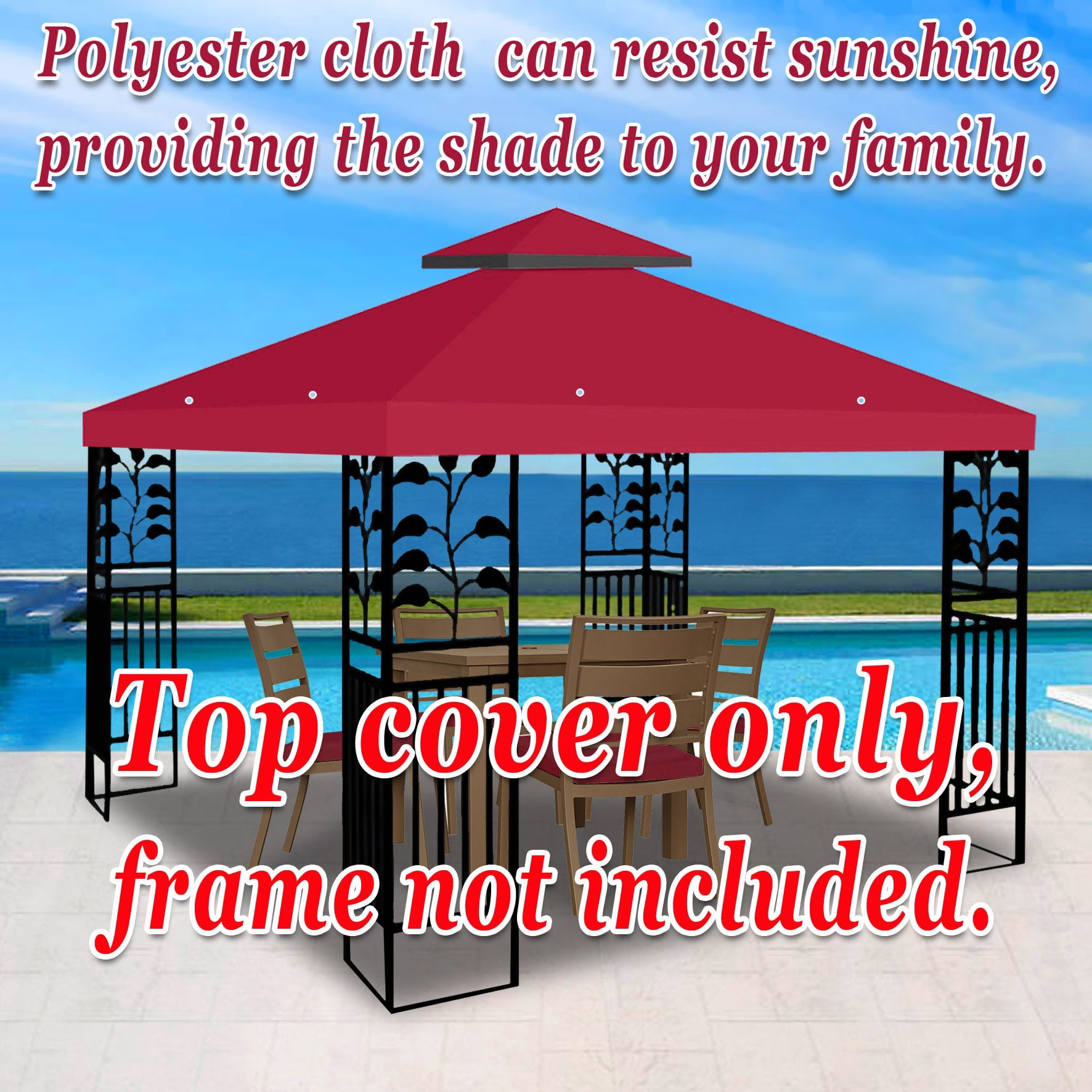 SOLAXO 8'X8' Replacement Canopy Top 2-Tier Gazebo Sunshade Replacement Top Cover Patio Pavilion (Burgundy)
