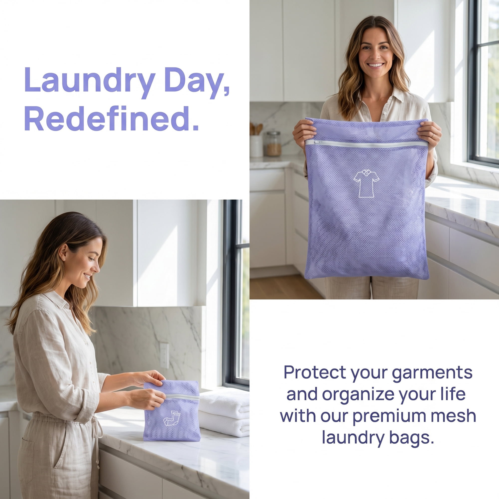 Durable Polyester Mesh Laundry Bags with Zipper Closure for Delicate Clothing Protection Purple