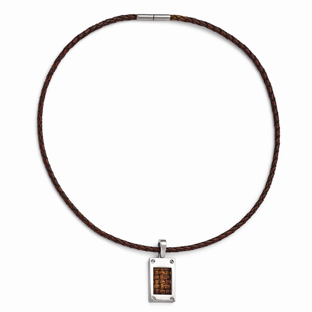 Grey Titanium necklace Cord & Leather Edward Mirell with Brown Insert Polished Ne