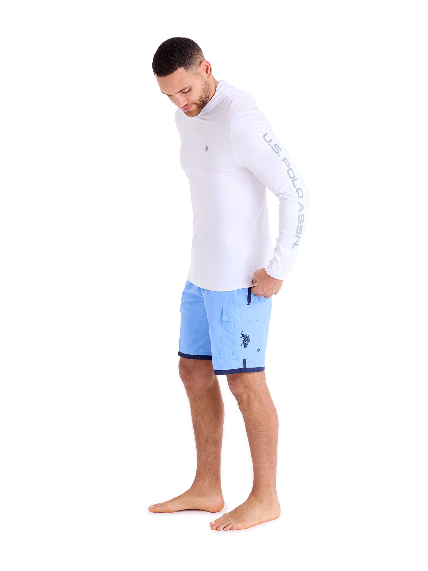 U.S. Polo Assn. Men's Hooded White LS Sun Shirt , M