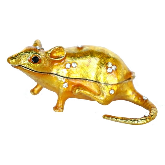 Feng Shui Bejeweled Metal Golden Rat Statue