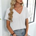 thumbnail image 6 of Spring Tops for Women 2026 Short Sleeve V Neck Womens T Shirts Casual Loose Fit Ruched Top Beach Vacation Clothes, 6 of 7