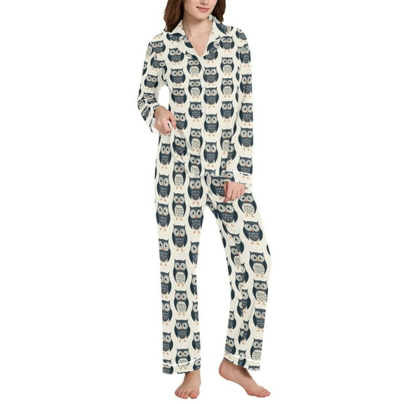 joogoo Pajamas Set for Women Cute Owls Long Sleeve Pjs Loungewear L