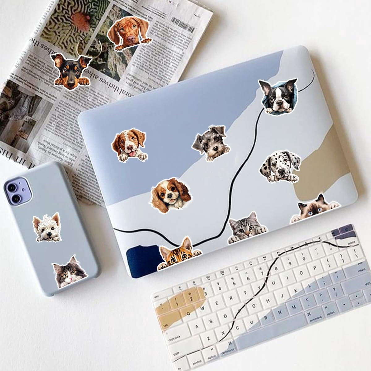 100 Pcs Peeking Cats & Dogs Stickers Cute Animal Vinyl Decals for Laptop Water Bottle Scrapbooking Journaling DIY Crafts Christmas Gifts