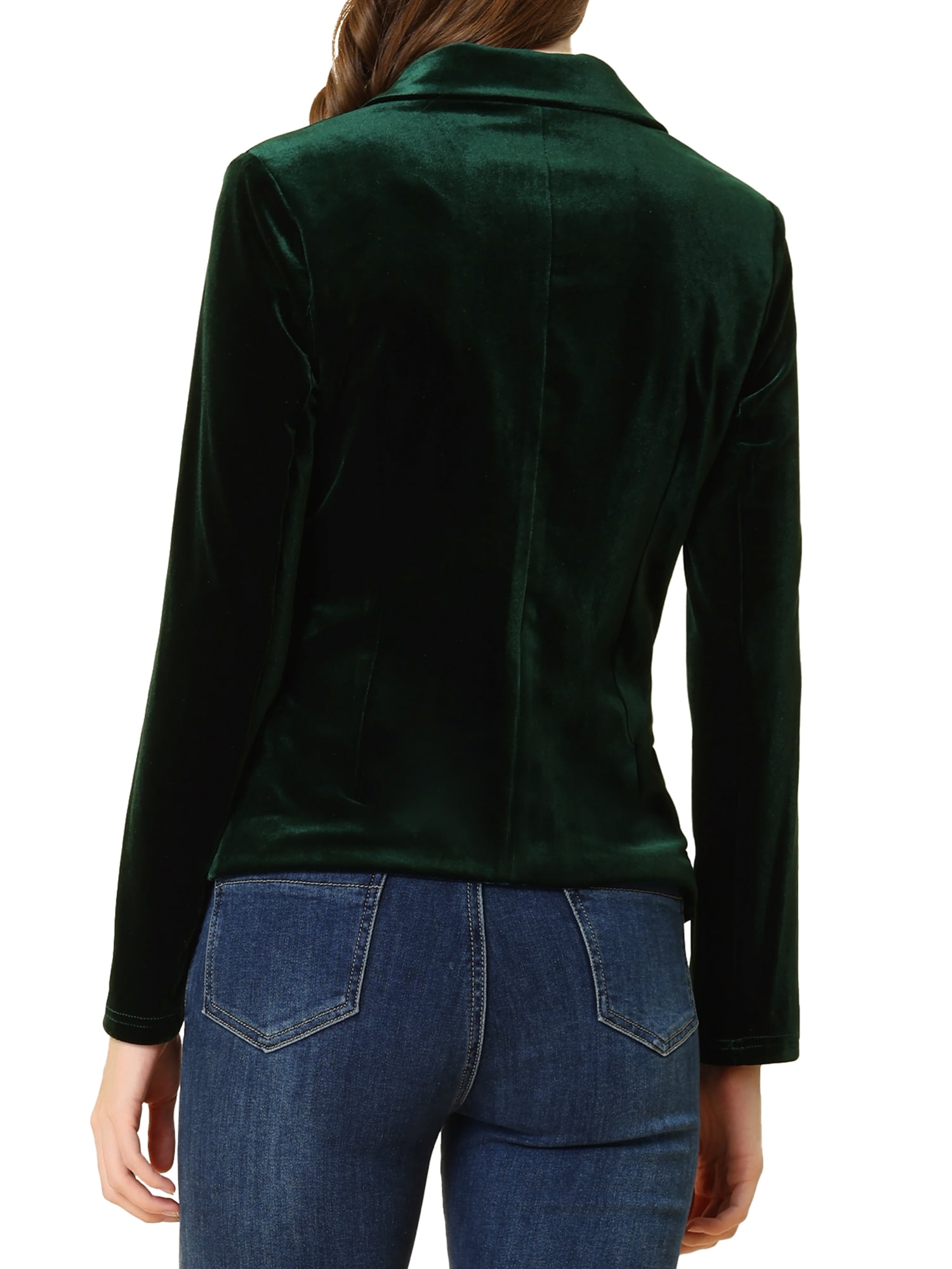 DARING DIVA Women's Notched Lapel Button Front Office Velvet Blazer L Dark Green
