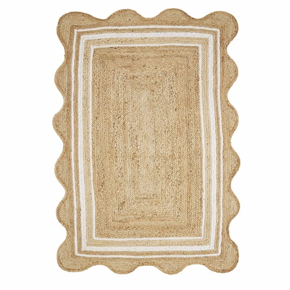 My Texas House Natural/White Scallop Jute with Border Area Rug, 24" x 36"