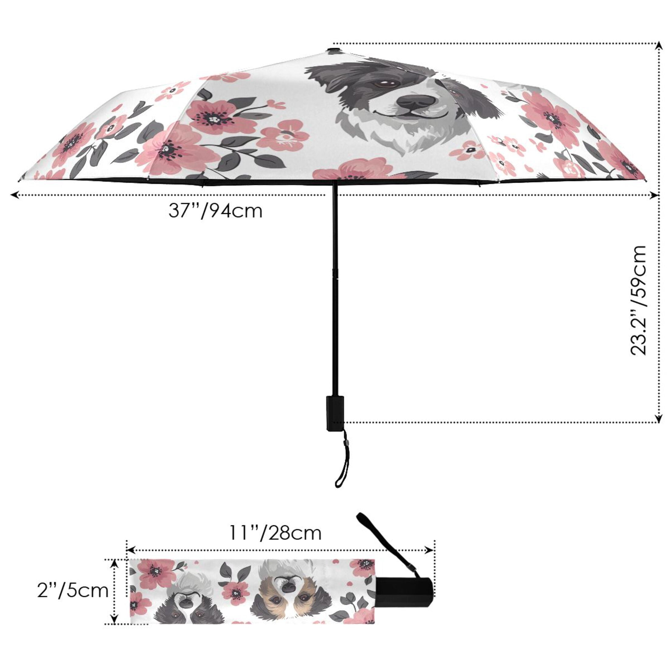 ALAZA Dog and Flowers UPF 50+ Compact Folding Umbrella for Rain Travel Umbrella Packable