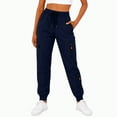 thumbnail image 2 of BiZtdJrK Navy Cargo Joggers for Women Drawstring High Waisted Fleece Sweatpants Outdoor Casual Elastic Bottom Tapered Track Pants with Pockets, 2 of 9