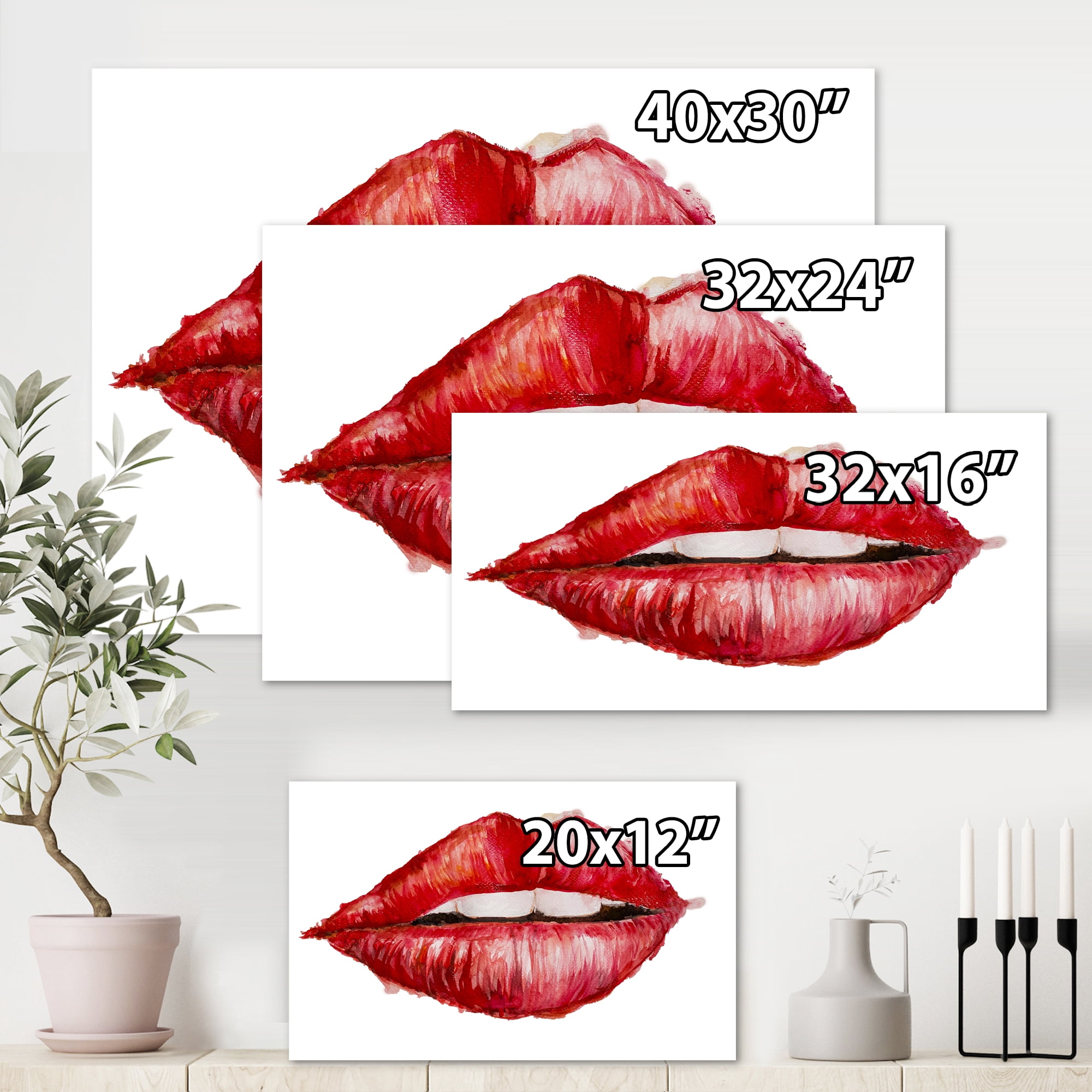 Designart ' Valentines Day Red Female Lips ' Modern Canvas Wall Art Print