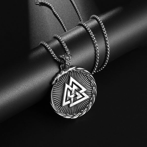 Reversible Norse Compass and Valknut Viking Necklace Men's Odin Viking Ouroboros Pendant Necklace Amulet Jewelry