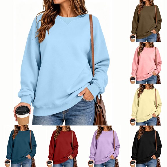 Women's Fashion Oversized Plain Sweatshirt Soft Fleece Lined Crew Neck Long Sleeve Loose Pullover Casual Fall Winter Daily Outfits Yellow