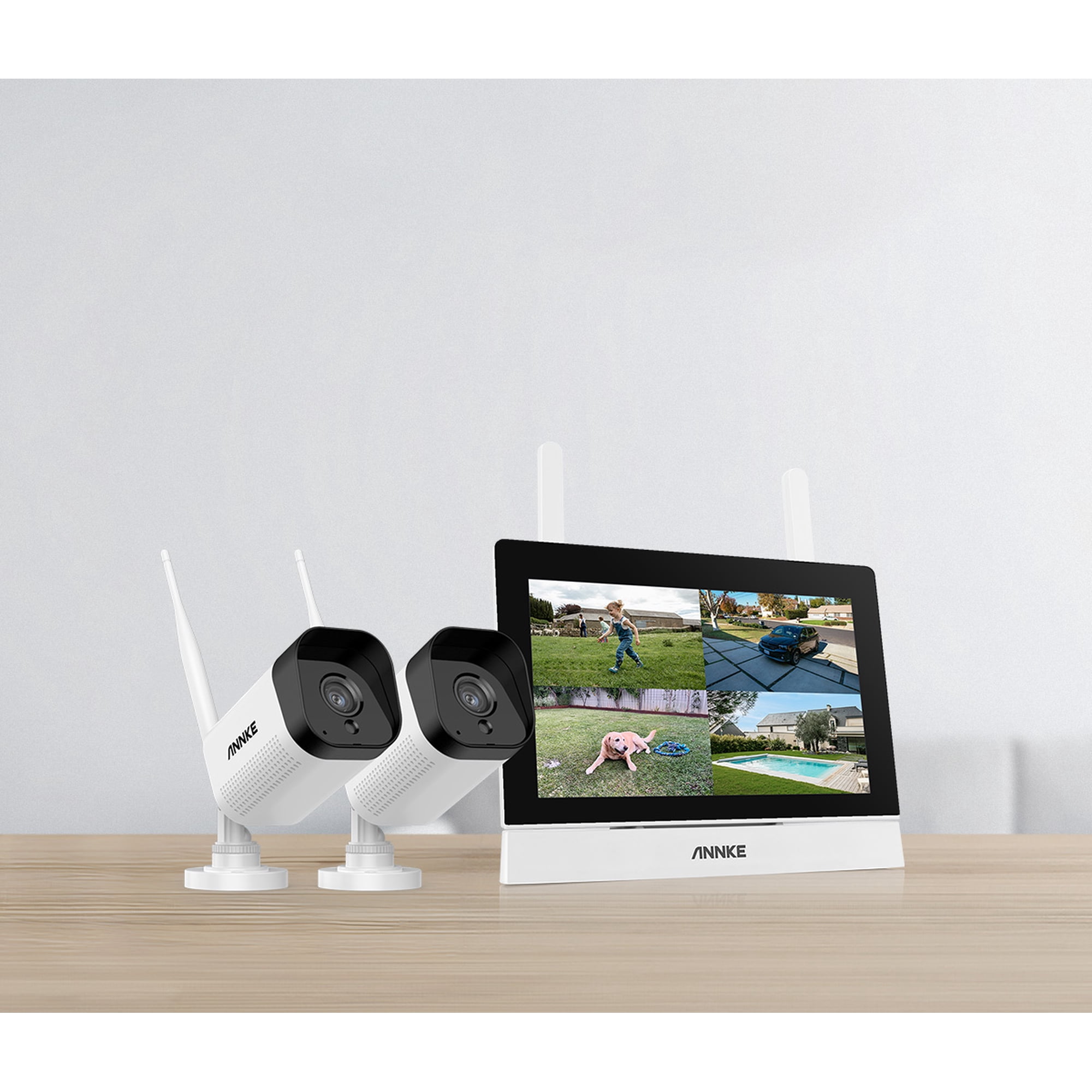 ANNKE Wireless Security Camera System, 7 inch IPS Touch Screen 4‑Channel 5MP NVR Surveillance Kit, WiFi, Human Detection, Two‑Way Audio, IR Night Vision