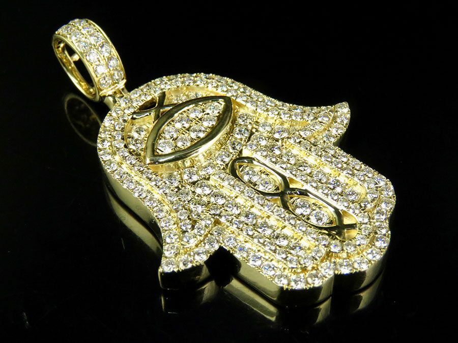 Jewelry Unlimited - Men's 14K Yellow Gold Iced Hamsa Hand Genuine